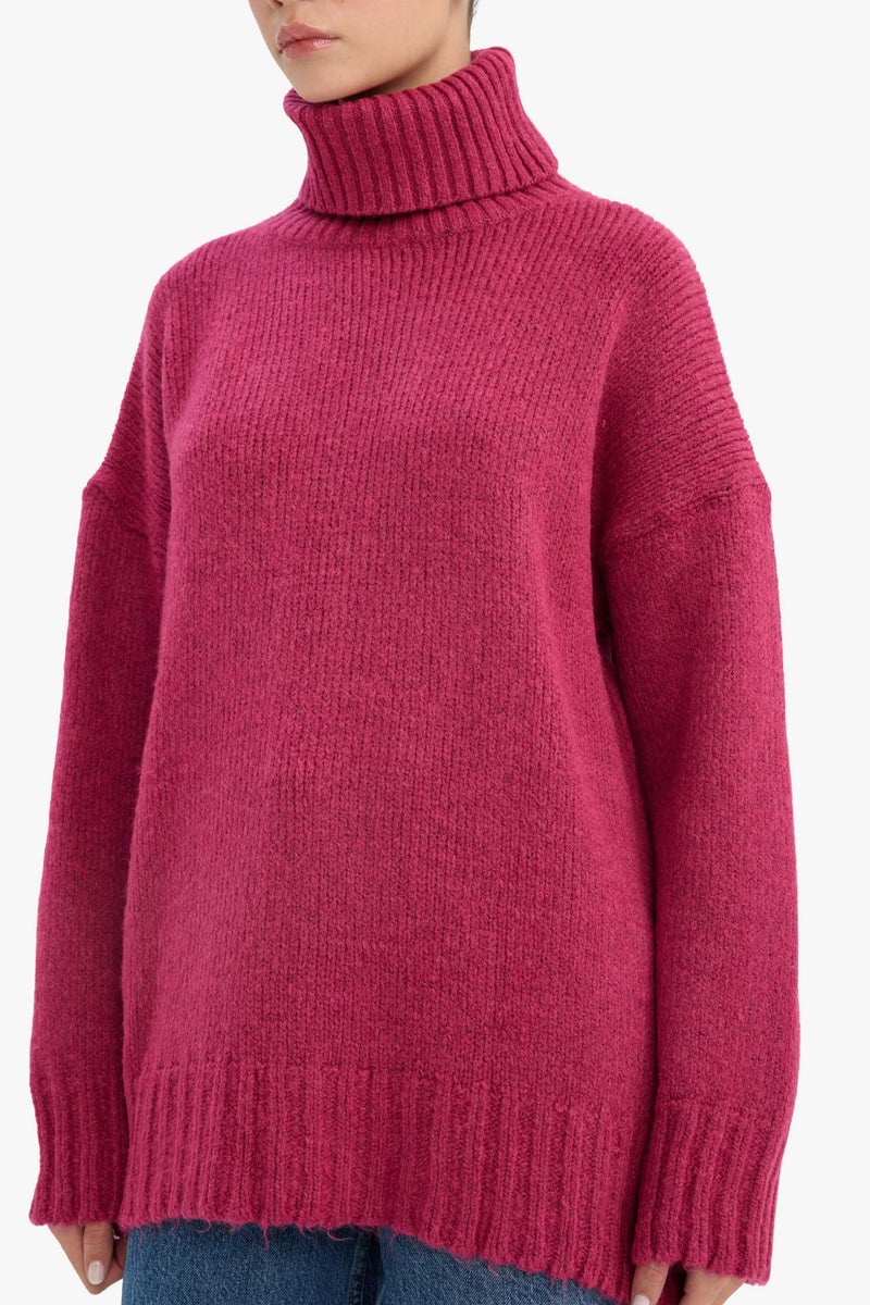 DeFacto Pink Woman Oversize Fit Turtleneck Tunic Casual - Image 3
